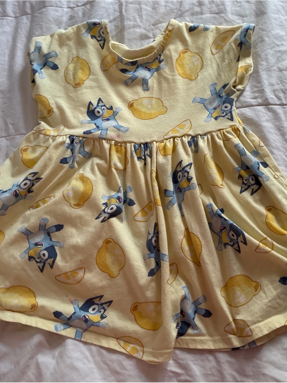 Yellow Kids Dress with Blue Cartoon Print